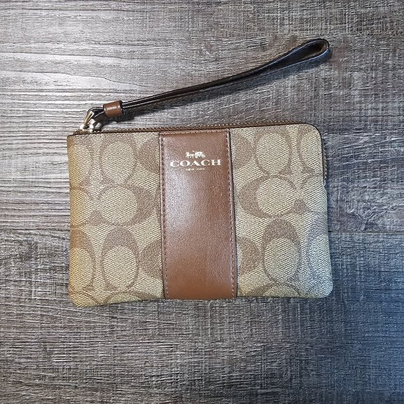Coach Handbags - Coach - Tan and Brown Signature Wristlet